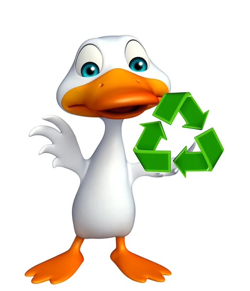 Duck cartoon karaktär med recycle skylt — Stockfoto