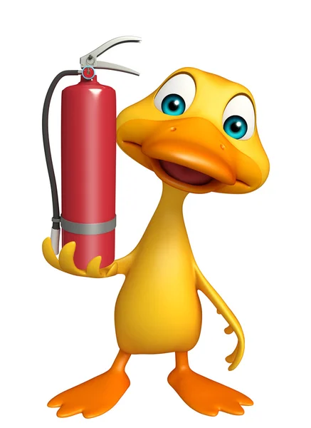 Pato personaje de dibujos animados con extintor de incendios — Foto de Stock