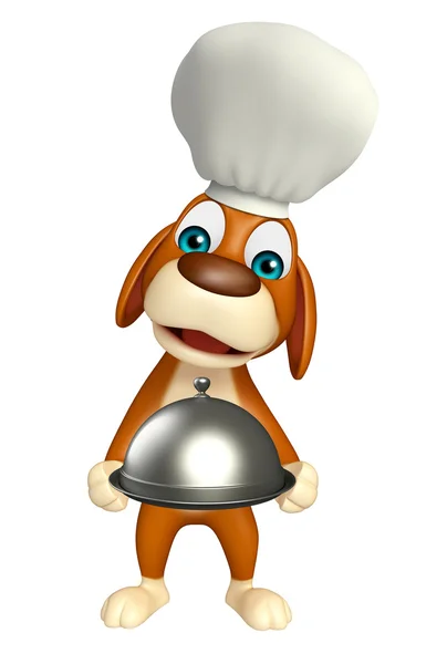 Dog cartoon characte with chef hat and cloche — Stock Photo, Image