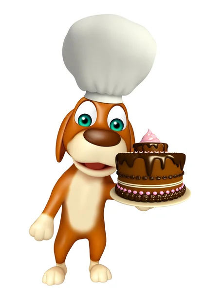 Dog cartoon characte with chef hat and cake — Stock Photo, Image