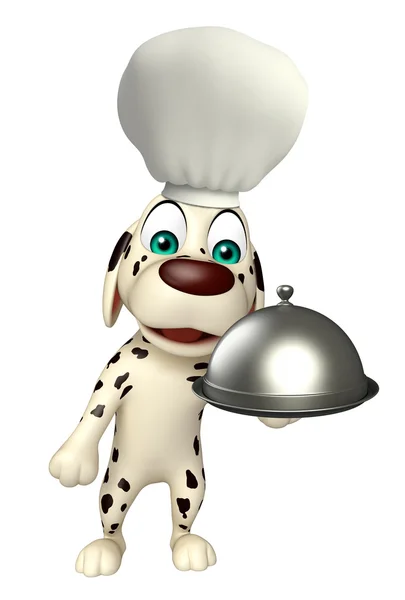 Dog cartoon characte with chef hat and cloche — Stock Photo, Image