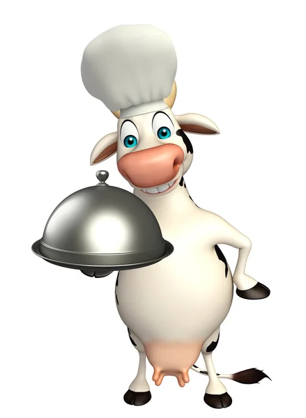 CAW kreslená postava s kloboukem šéfkuchaře a cloche — Stock fotografie