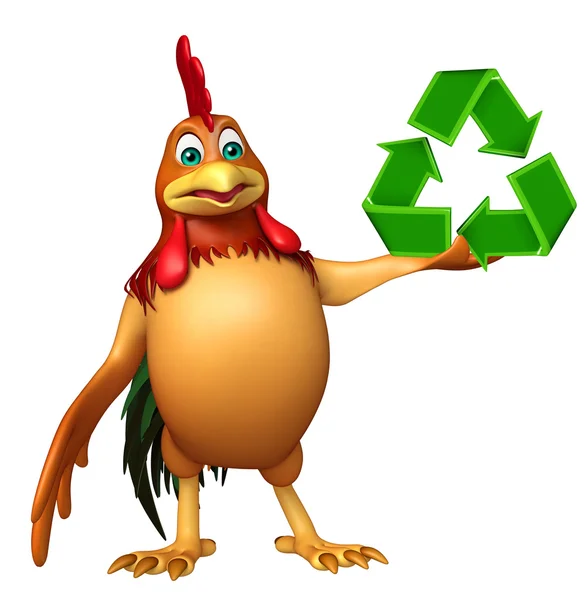 Personagem de desenho animado chiken com sinal de reciclagem — Fotografia de Stock