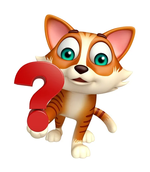 Personagem de desenho animado gato com sinal de ponto de interrogação — Fotografia de Stock