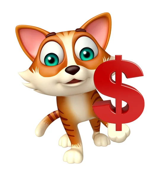 Personagem de desenho animado gato com doller sinal — Fotografia de Stock