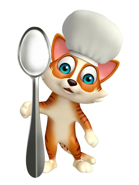 Персонаж мультфильма про кота в шляпе шеф-повара и ложках — стоковое фото