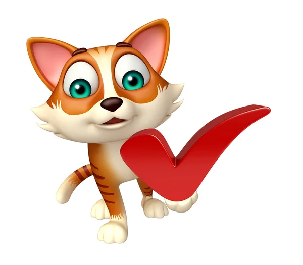 Personagem de desenho animado gato com sinal direito — Fotografia de Stock