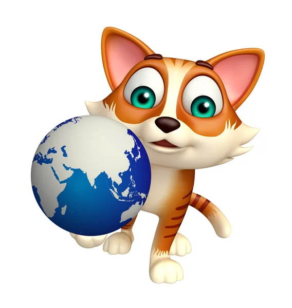 Katt seriefiguren med jorden — Stockfoto