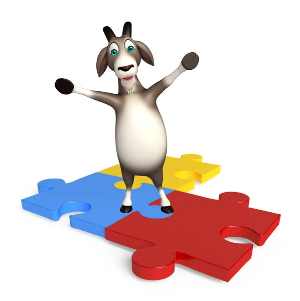 Divertido personagem de desenho animado de cabra com quebra-cabeça — Fotografia de Stock