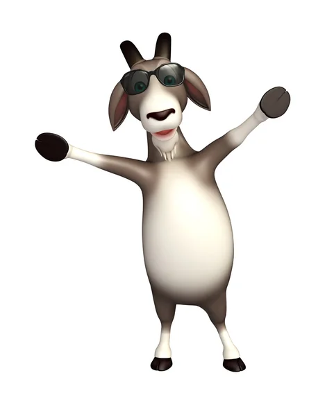Zábava koza kreslená postava s Lupa — Stock fotografie