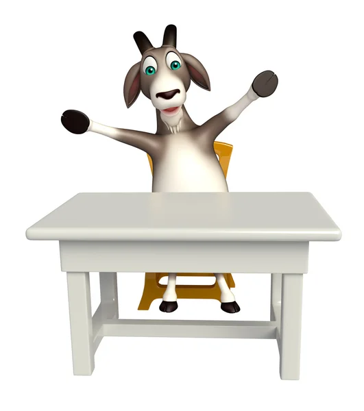 山羊的卡通人物与桌子和椅子 — 图库照片