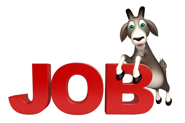 Lindo personaje de dibujos animados de cabra con signo de trabajo —  Fotos de Stock