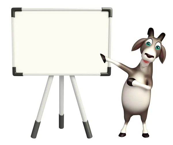 Lindo personaje de dibujos animados de cabra con tablero blanco — Foto de Stock
