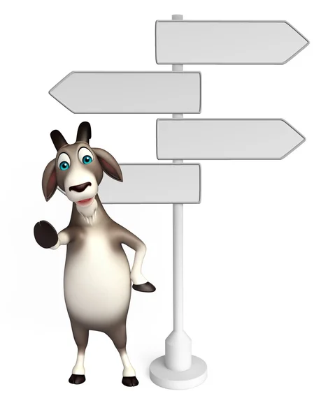 fun Goat cartoon character with way sign