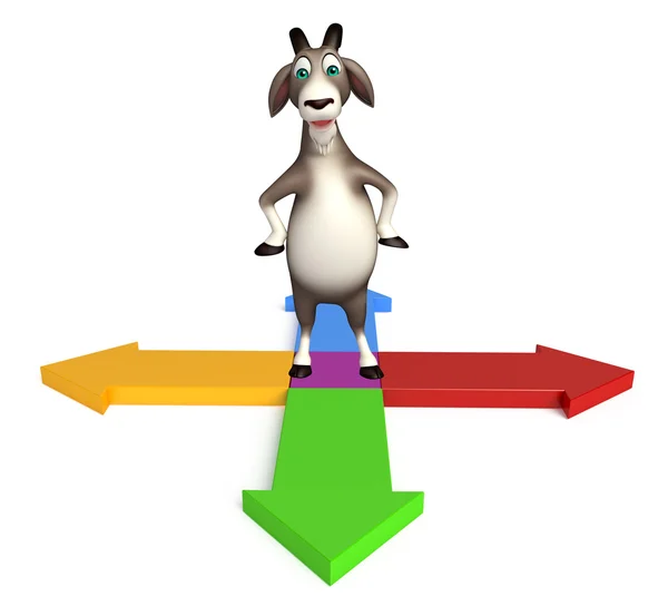 Simpatico personaggio dei cartoni animati capra con freccia segno — Foto Stock