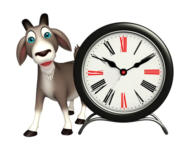 Amusant personnage de dessin animé de chèvre avec horloge — Photo