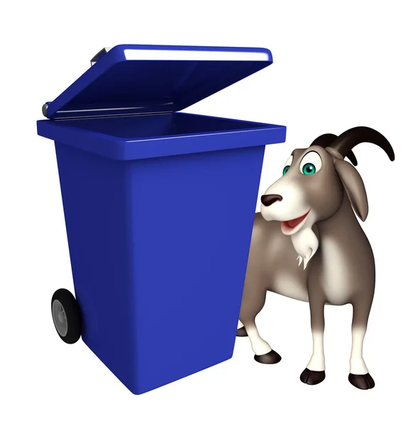 Divertido personaje de dibujos animados de cabra con cubo de basura — Foto de Stock
