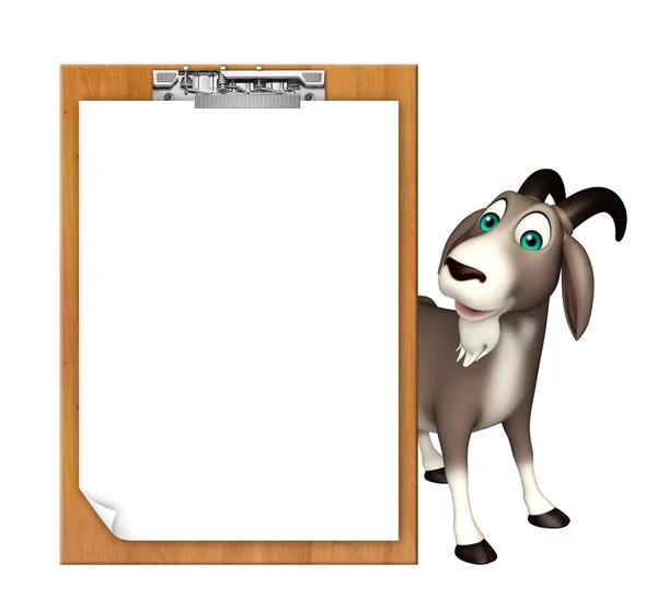 Lindo personaje de dibujos animados de cabra con almohadilla de examen — Foto de Stock