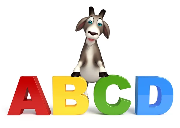 Personaje de dibujos animados de cabra con signo ABCD — Foto de Stock