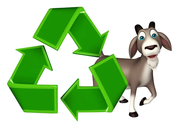 Koza kreslená postava symbolem recyklace — Stock fotografie