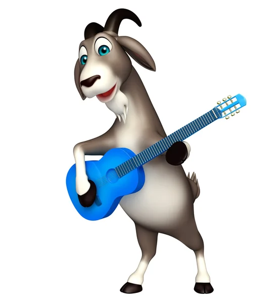 Carino Goat personaggio dei cartoni animati con la chitarra — Foto Stock