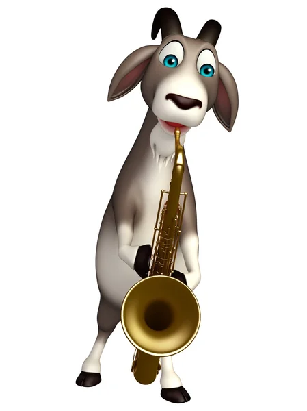 Ładny koza kreskówka z saksofon — Zdjęcie stockowe