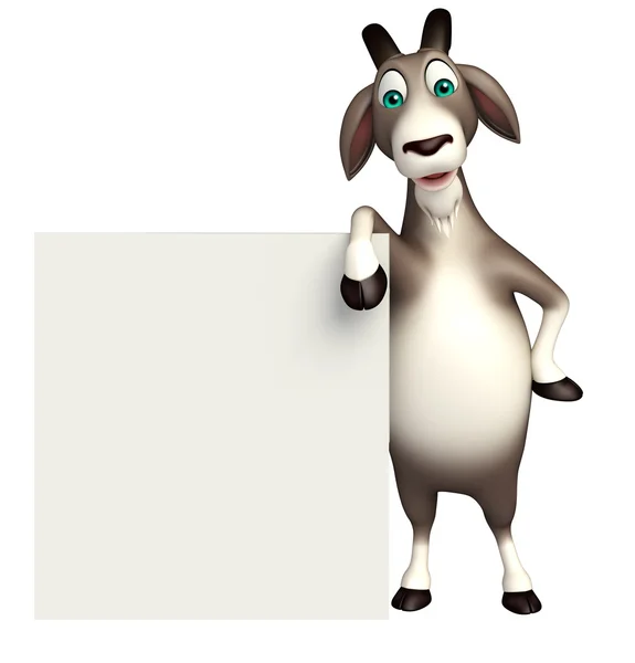 Bonito personagem de desenho animado de cabra com placa branca — Fotografia de Stock