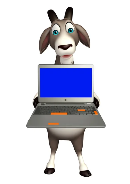Niedlichen Ziege Cartoon-Figur mit Laptop — Stockfoto