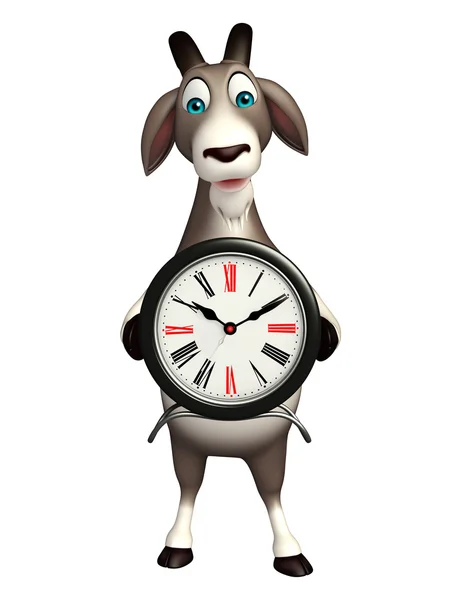 Divertido personagem de desenho animado de cabra com relógio — Fotografia de Stock