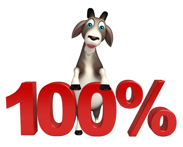 Lindo personaje de dibujos animados de cabra con 100% signo —  Fotos de Stock