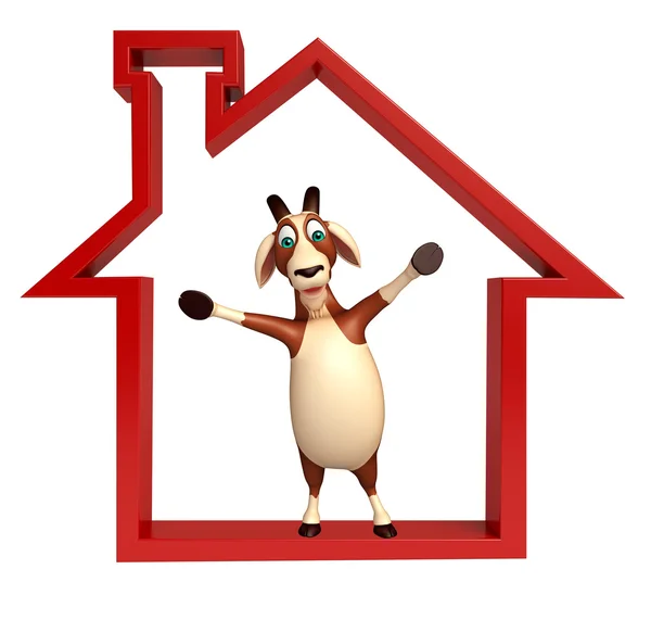 Симпатичный персонаж мультфильма "Коза" с домашней вывеской — стоковое фото