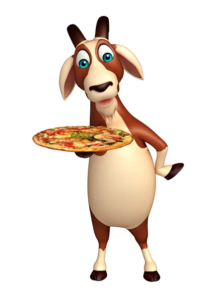 Niedliche Ziegen-Cartoon-Figur mit Pizza — Stockfoto