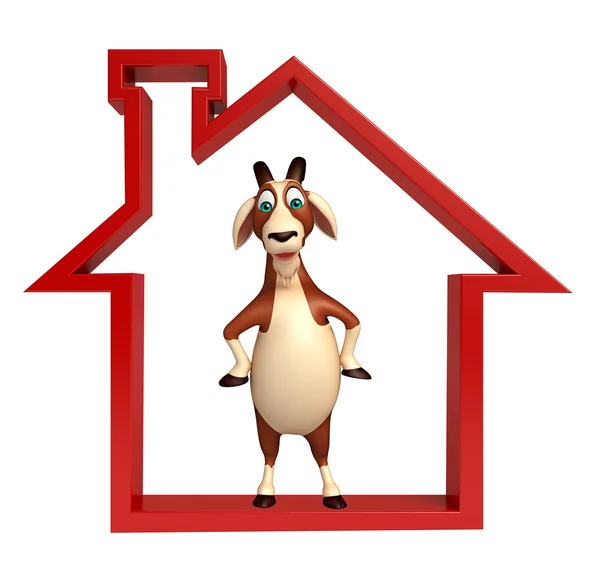 Lindo personaje de dibujos animados de cabra con signo de inicio — Foto de Stock