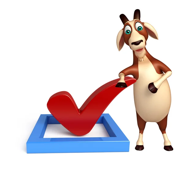 Cute Goat cartoon character with right sign — Stock Photo, Image