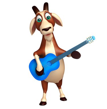 eğlenceli keçi çizgi film karakteri gitar ile 