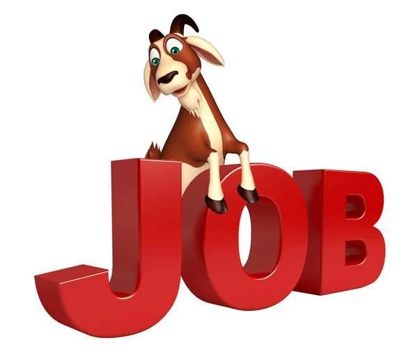 Divertido personaje de dibujos animados de cabra con signo de trabajo —  Fotos de Stock