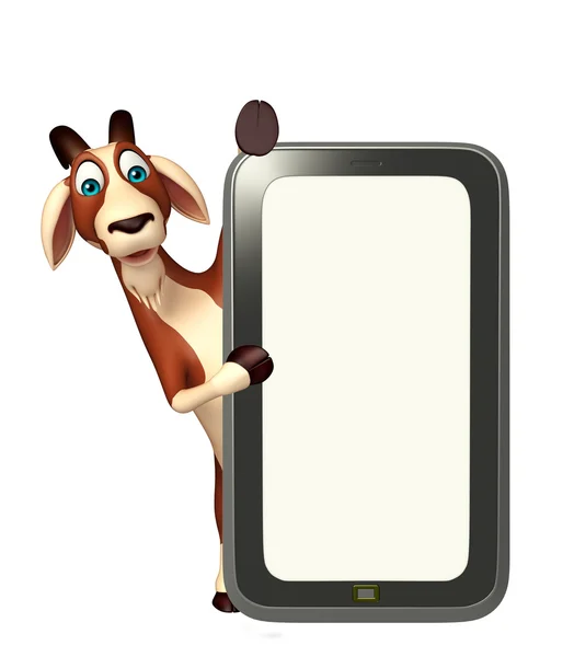 Козий персонаж с мобильным телефоном — стоковое фото