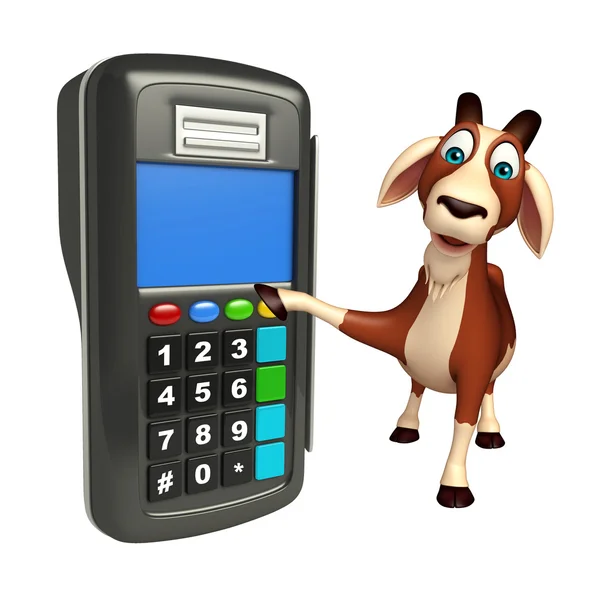 Personagem de desenho animado de cabra com máquina de troca — Fotografia de Stock