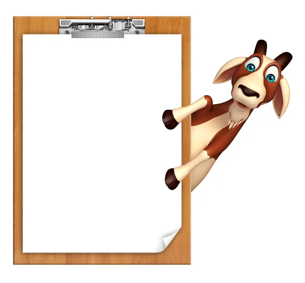 Divertido personaje de dibujos animados de cabra con almohadilla de examen — Foto de Stock