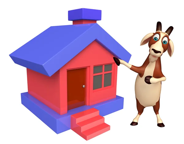 Козлиный мультяшный персонаж с домом — стоковое фото