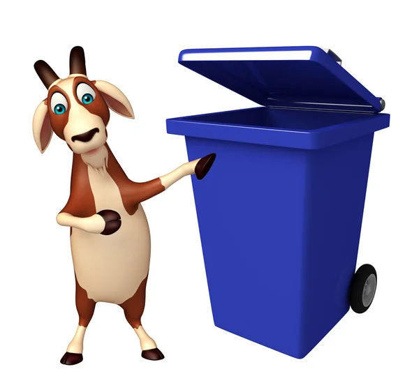 Cabra personaje de dibujos animados con cubo de basura — Foto de Stock