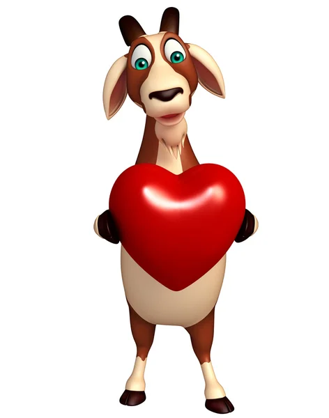 Divertente personaggio dei cartoni animati di capra con cuore — Foto Stock