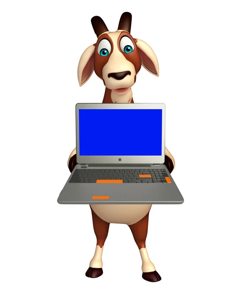 Cute Goat cartoon character with laptop — Stock Photo, Image