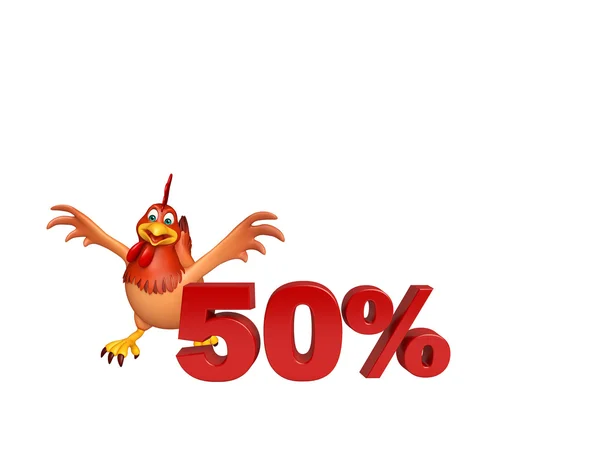 3d renderizado ilustración de la gallina personaje de dibujos animados con signo por ciento —  Fotos de Stock