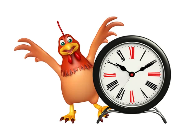 3d rendered illustration of Hen cartoon character with clock