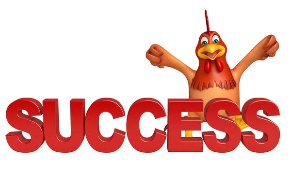 3d renderizado ilustración de la gallina personaje de dibujos animados con signo de éxito —  Fotos de Stock