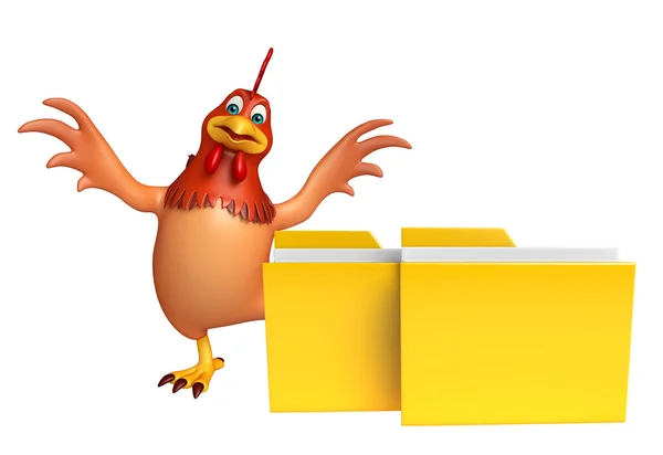 Ilustrasi 3d yang diberikan dari karakter kartun Hen dengan folder — Stok Foto