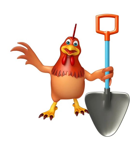 Tavuk çizgi film karakteri spade ile 3D işlenmiş çizimi — Stok fotoğraf