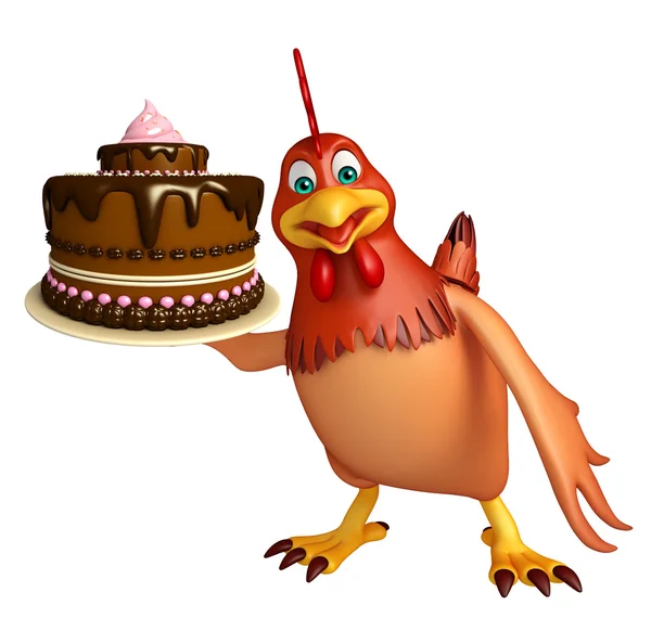 3d renderizado ilustración de la gallina personaje de dibujos animados con pastel — Foto de Stock