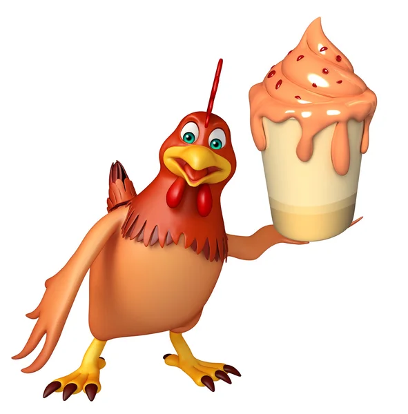 3d renderizado ilustración de la gallina personaje de dibujos animados con helado — Foto de Stock